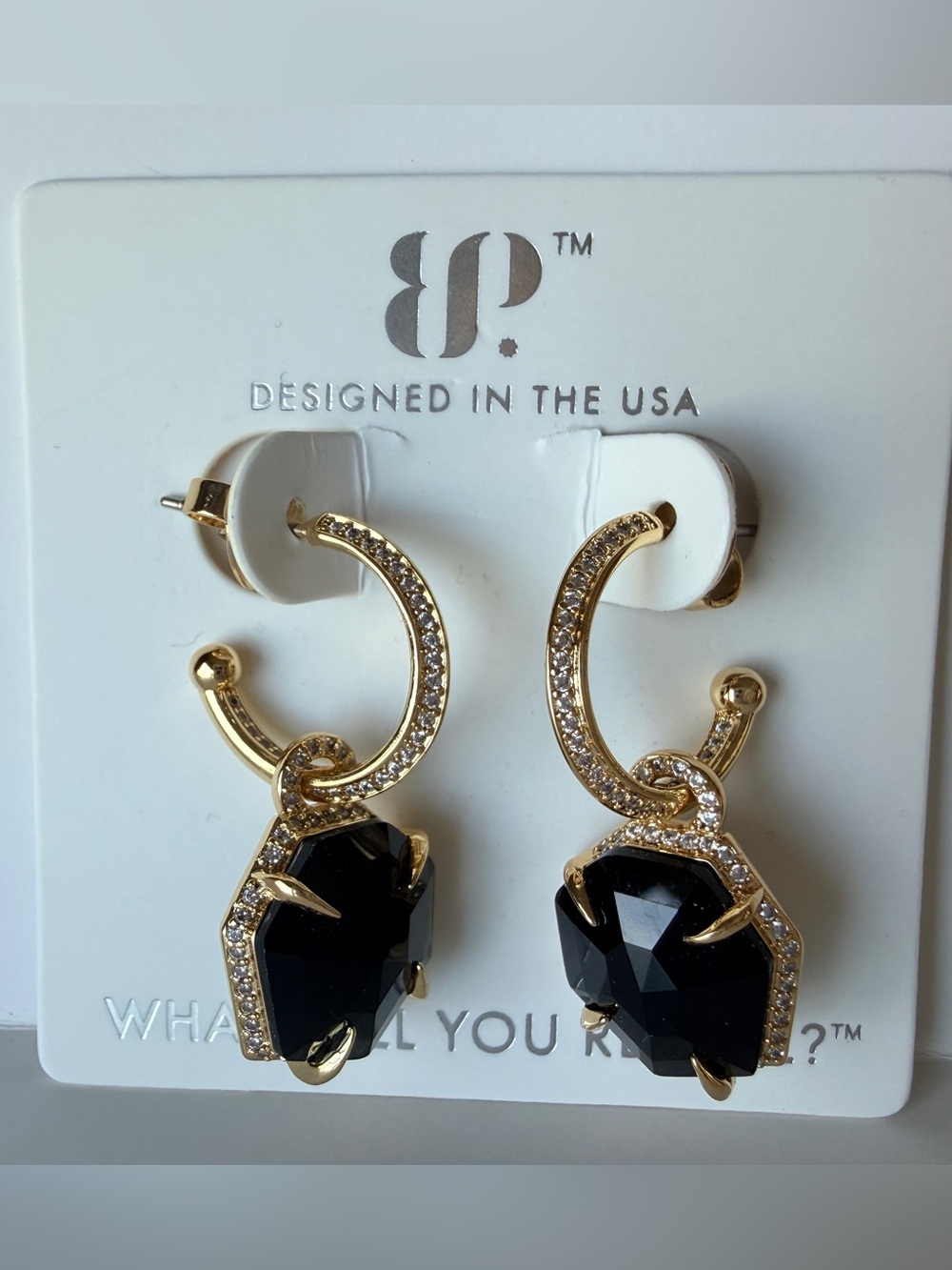 Bomb Party Obsidia Black and Gold Hoop Earring Dangles. Removable Charm.